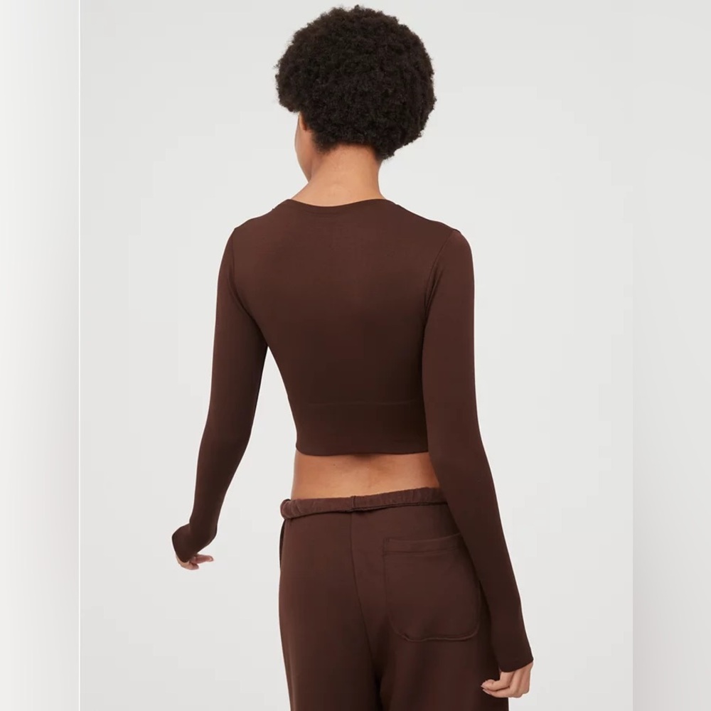 Aerie Offline Sidewalk Seamless Long Sleeve Cropped T-Shirt Canyon Sun Small - Picture 3 of 10